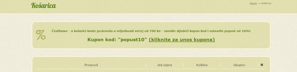 Popust od 10% ostvarujete kod narudžbi u vrijednosti preko 700kn